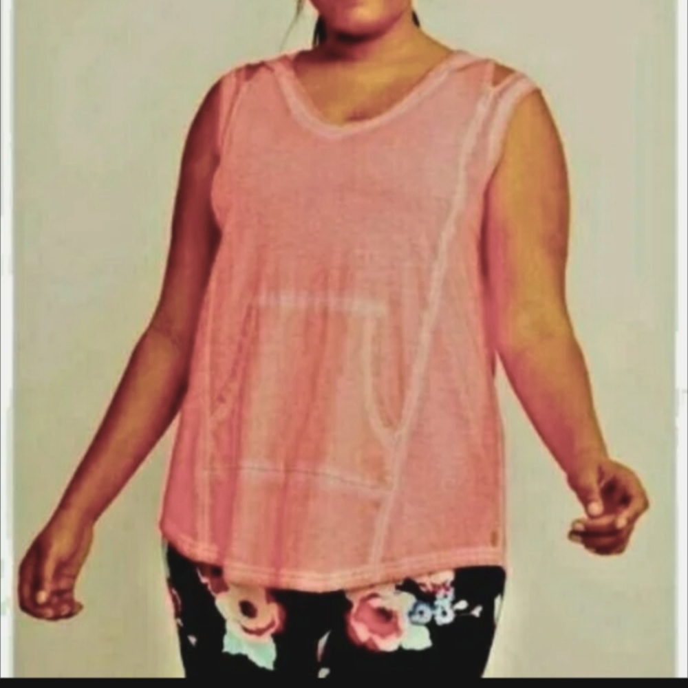 Lane Bryant LIVI Neon Burnout Sleeveless Hoodie Top Womens Plis Size 14/16 Nwt